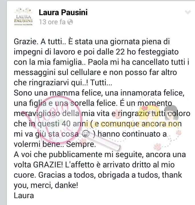 Laura Pausini Ringrazia Per Gli Auguri Di Compleanno Tutti I Suoi Fan E Scrive A Voi Che Pubblicamente Mi Seguite Ancora Una Volta Grazie Il Vicolo Delle News